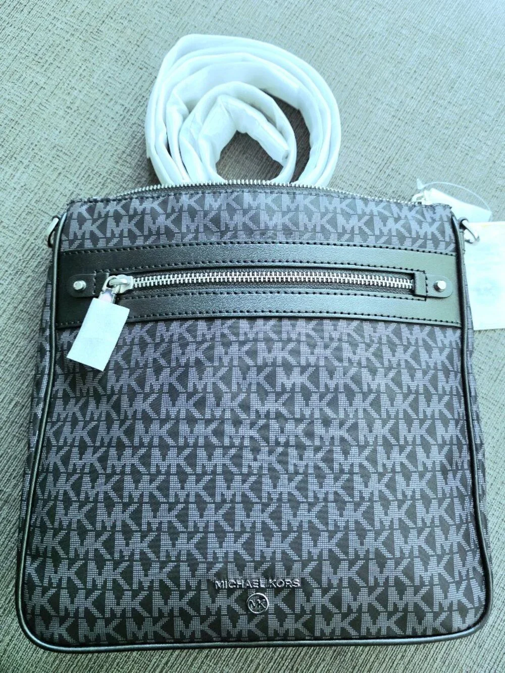 NWT Michael Kors Black/Gray MK Monogram Crossbody Bag- Water Resistance- OBO!